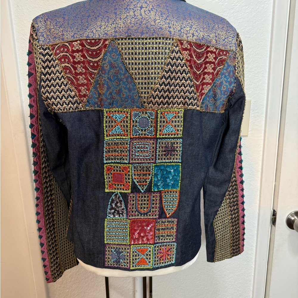 Artistic Patchwork Jean Jacket New~ Never Been Wo… - image 4